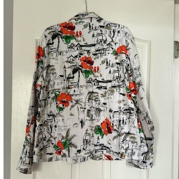 Susan Graver Style Womens Jacket White Floral Print Stretch Long Sleeve Large - Picture 2 of 4